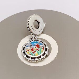 Pandora Custom De Zwaan Windmill and Tulip Field Dangle Charm
